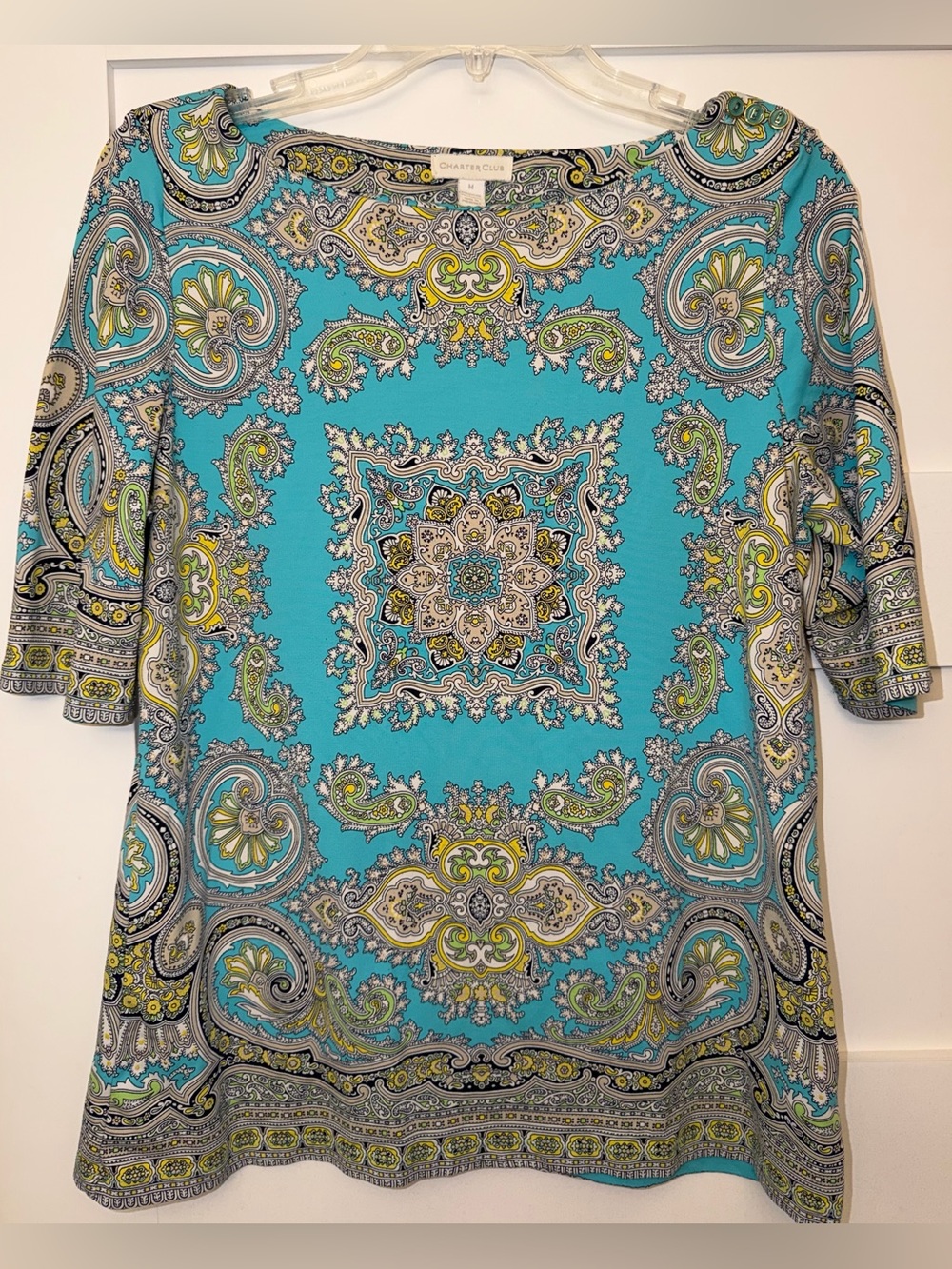 Charter Club Turquoise Paisley Print Tunic. Size-M